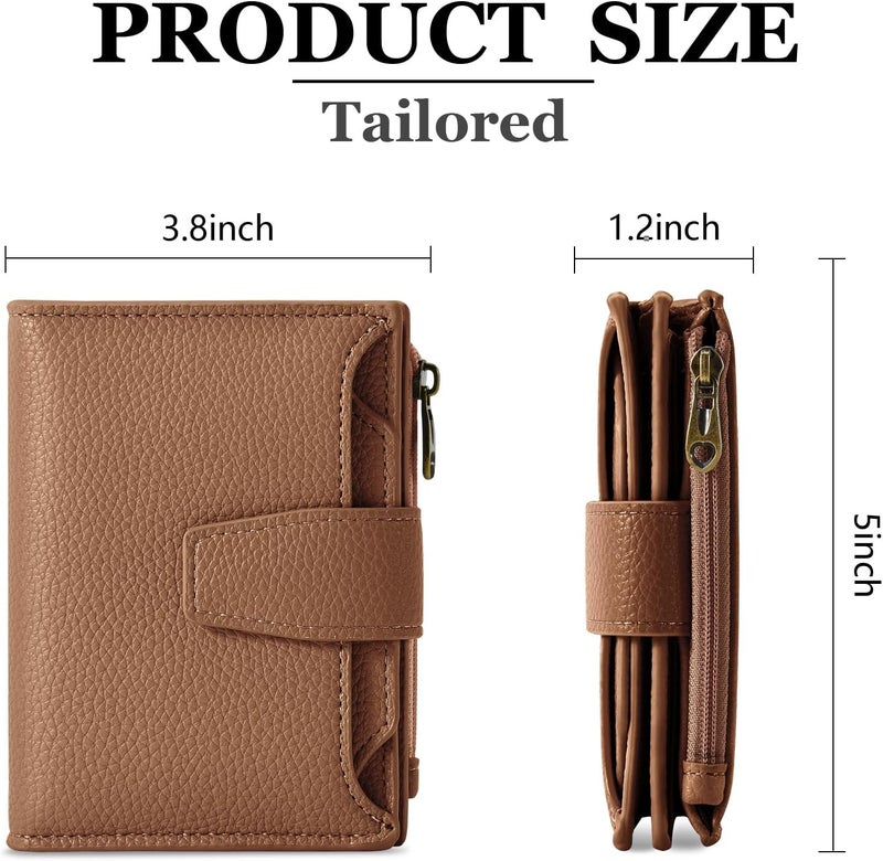 Airkit Small Wallet Women RFID Blocking Soft Leather Bifold Compact Card Holder Wallet for Women with Zipper Coin Pocket 4 ID Window - Image 3